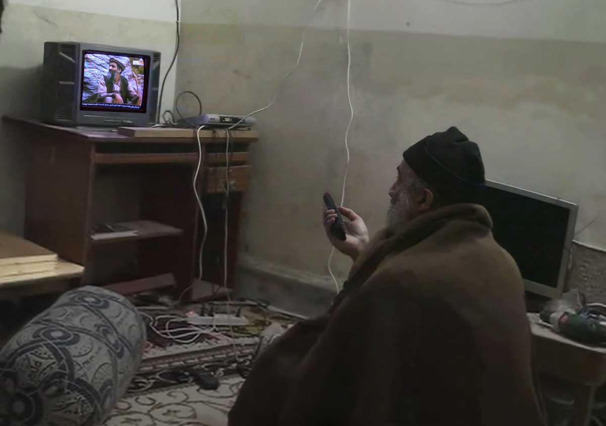 Osama bin Laden watching himself on TV - detail