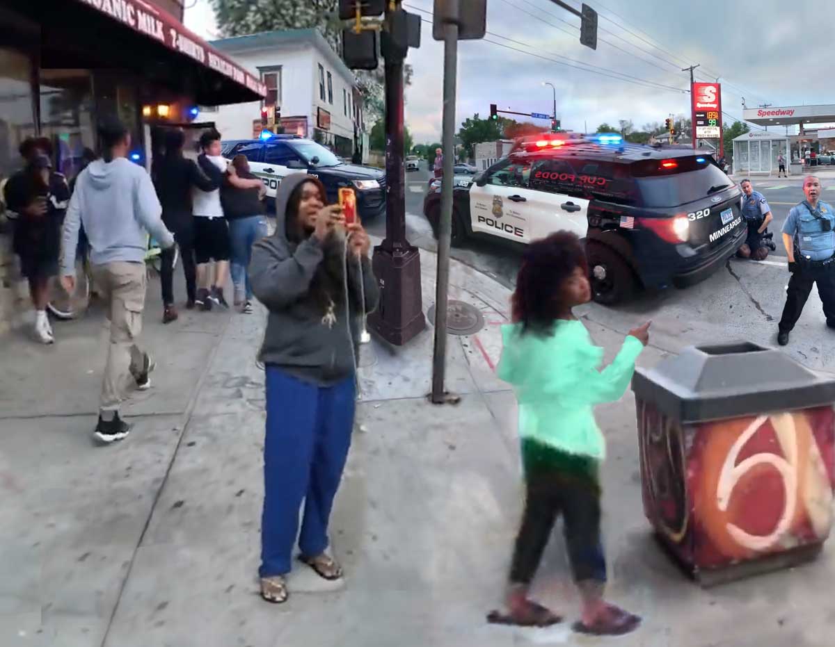 The Killing of George Floyd - detail - several witnesses walk away in shock after witnessing the murder. Killing of George Floyd