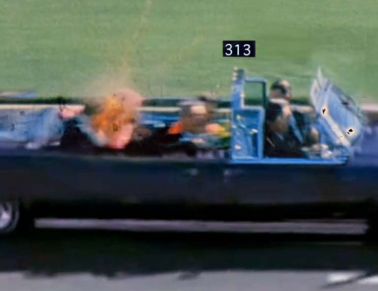 the Assassination of John F. Kennedy - detail, closeup of the fatal headshot.