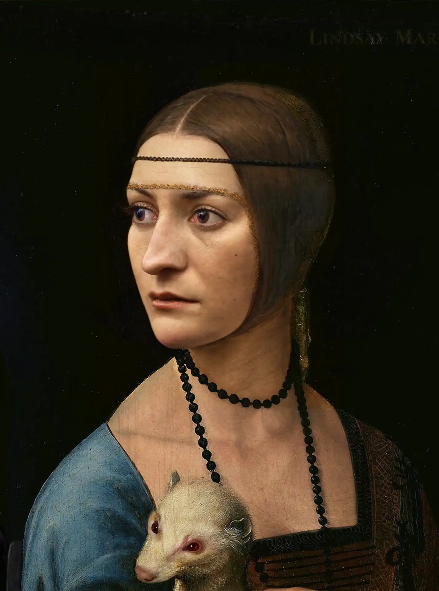 Dama con furetto: portrait detail